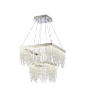 Bano Square 2 Tier Dimmable Pendant 47W LED, 4000K, 5000lm, Polished Chrome / Crystal Chain, 3yrs Warranty