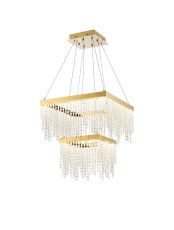 Bano Square 2 Tier Dimmable Pendant 47W LED, 4000K, 5000lm, French Gold / Crystal Chain, 3yrs Warranty