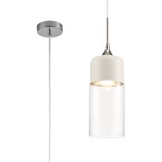 Mia Single Tube Pendant 1 Light E27 White/Clear Glass