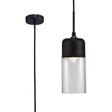 Mia Single Tube Pendant 1 Light E27 Black/Clear Glass