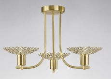 Ellen 56cm Semi Flush 3 Light G9 Satin Brass/Crystal