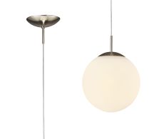 Miranda 25cm Ball Pendant 1 Light E27 Satin Nickel Suspension With Frosted White Glass Globe