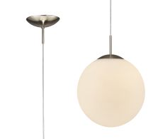 Miranda 30cm Ball Pendant 1 Light E27 Satin Nickel Suspension With Frosted White Glass Globe