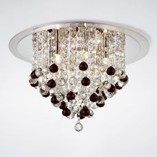 Atla 50cm Flush Ceiling 6 Light G9 Polished Chrome/Acrylic Trim/Crystal Supplied With 25 Additional Black Crystal Spheres