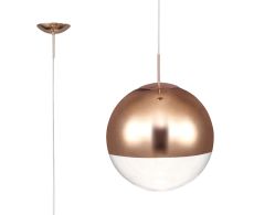 Miranda 30cm Ball Pendant 1 Light E27 Copper Suspension With Copper Mirrored/Clear Glass Globe