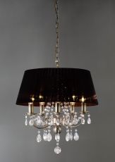 Olivia Pendant With Black Shade 5 Light E14 Antique Brass/Crystal