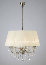 Olivia 70cm Pendant With Cream Shade 8 Light E14 Antique Brass/Crystal
