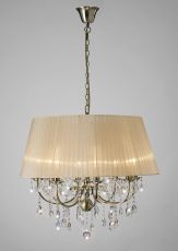 Olivia Pendant With Soft Bronze Shade 8 Light E14 Antique Brass/Crystal