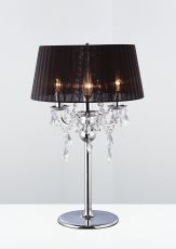 Olivia Crystal Table Lamp With Black Shade 3 Light E14 Polished Chrome