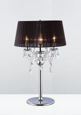 Olivia Table Lamp With Black Shade 3 Light E14 Polished Chrome/Crystal