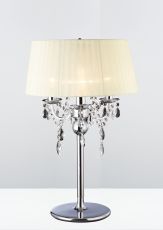 Olivia Crystal Table Lamp With Ivory Cream Shade 3 Light E14 Polished Chrome