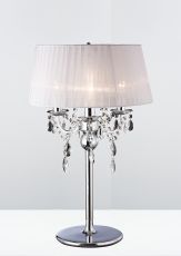 Olivia Table Lamp With White Shade 3 Light E14 Polished Chrome/Crystal