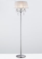 Olivia Floor Lamp With White Shade 3 Light E14 Polished Chrome/Crystal, NOT LED/CFL Compatible