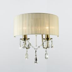Olivia Wall Lamp Switched With Cream Shade 2 Light E14 Antique Brass/Crystal