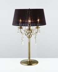 Olivia Crystal Table Lamp With Black Shade 3 Light E14 Antique Brass