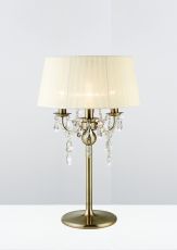 Olivia Table Lamp With Cmozarella Shade 3 Light E14 Antique Brass/Crystal