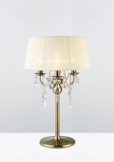 Olivia Crystal Table Lamp With Cream Shade 3 Light E14 Antique Brass