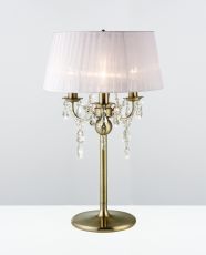 Olivia Crystal Table Lamp With White Shade 3 Light E14 Antique Brass