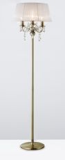Olivia Floor Lamp With White Shade 3 Light E14 Antique Brass/Crystal