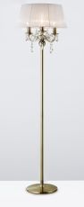 Olivia Floor Lamp With White Shade 3 Light E14 Antique Brass/Crystal