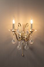 Bianco Wall Lamp Switched 2 Light E14 French Gold/Crystal