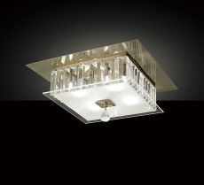 Tosca Flush Ceiling Square 4 Light G9 Antique Brass/Glass/Crystal