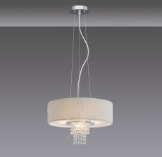 Nerissa 35cm Pendant With White Shade 4 Light E14 Polished Chrome/Crystal