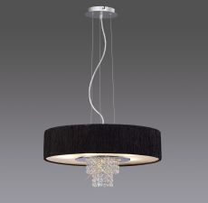 Nerissa Pendant With Black Shade 6 Light E14 Polished Chrome/Crystal