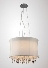 Niki 50cm Pendant 4 Light E14 With White Shade Polished Chrome/Clear Crystal