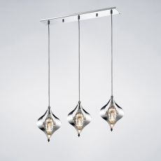 Amano Linear Pendant Line 3 Light G9 Polished Chrome, Crystal