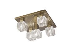 Accor Ceiling Flush 5 Light G9, 230mm Square, Antique Brass/Clear Glass