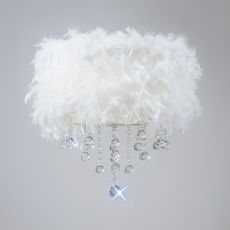 Ibis 35cm Flush Ceiling With White Feather Shade 3 Light E14 Polished Chrome/Crystal