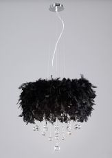 Ibis 35cm Pendant With Black Feather Shade 3 Light E14 Polished Chrome/Crystal
