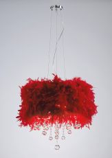 Ibis Pendant With Red Feather Shade 3 Light E14 Polished Chrome/Crystal