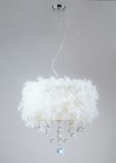 Ibis 35cm Pendant With White Feather Shade 3 Light E14 Polished Chrome/Crystal