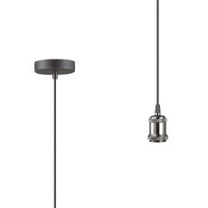 Dreifa 1.5m Single Pendant, 1 x E27, Gun Metal/Black Braided Cable (Maximum Load 1.5kg)
