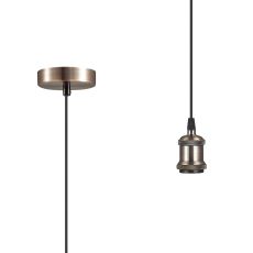 Dreifa 1.5m Single Pendant, 1 x E27, Antique Copper/Black Braided Cable (Maximum Load 1.5kg)