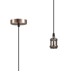 Dreifa 1.5m Suspension Kit 1 Light Antique Copper/Black Braided Cable, E27 Max 20W, c/w Ceiling Bracket (Maximum Load 1.5kg)