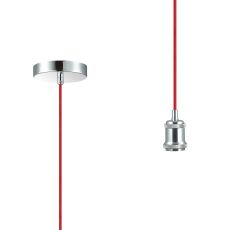 Dreifa 1.5m Single Pendant, 1 x E27, Polished Chrome/Red Braided Cable (Maximum Load 1.5kg)