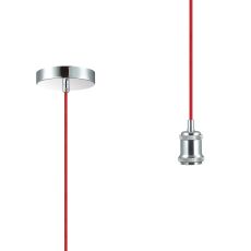 Dreifa 1.5m Suspension Kit 1 Light Polished Chrome/Red Braided Cable, E27 Max 20W, c/w Ceiling Bracket (Maximum Load 1.5kg)