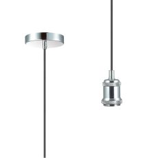 Dreifa 1.5m Suspension Kit 1 Light Polished Chrome/Black Braided Cable, E27 Max 20W, c/w Ceiling Bracket (Maximum Load 1.5kg)