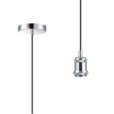 Dreifa 1.5m Single Pendant, 1 x E27, Polished Chrome/Black Braided Cable (Maximum Load 1.5kg)