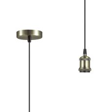 Dreifa 1.5m Single Pendant, 1 x E27, Antique Brass/Antique Base and Black Braided Cable (Maximum Load 1.5kg)