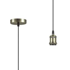 Dreifa 1.5m Suspension Kit 1 Light Antique Brass/Antique Base and Black Braided Cable, E27 Max 20W, c/w Ceiling Bracket (Maximum Load 1.5kg)