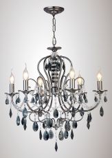 Luna 66cm Pendant 6 Light E14 Black Chrome/Crystal