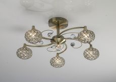 Cara 61cm Semi Flush 5 Light G9 Antique Brass/Crystal