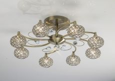 Cara 62cm Semi Flush 8 Light G9 Antique Brass/Crystal