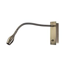 Winslow 3W LED Oval Head Switched Wall Lamp With Flexible Arm, Beam 45 Deg, Switch On Base, Antique Brass, 3yrs Warranty