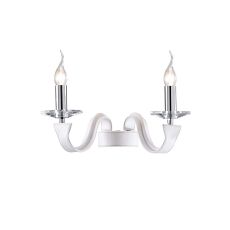 Nardini Wall Lamp 2 Light E14 Polished Chrome/White Faux Leather/Crystal