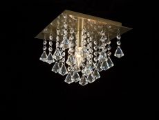 Acton Flush Ceiling 1 Light E14, 250mm Square, Antique Brass/Prism Crystal